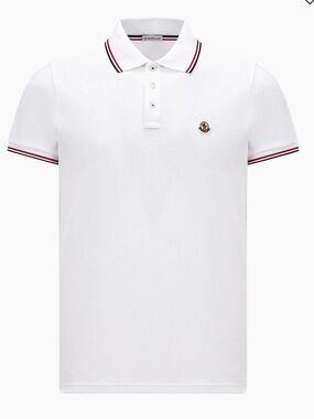 Moncler Men’s White Logo Polo XL Classic Iconic Quiet Luxury Cotton